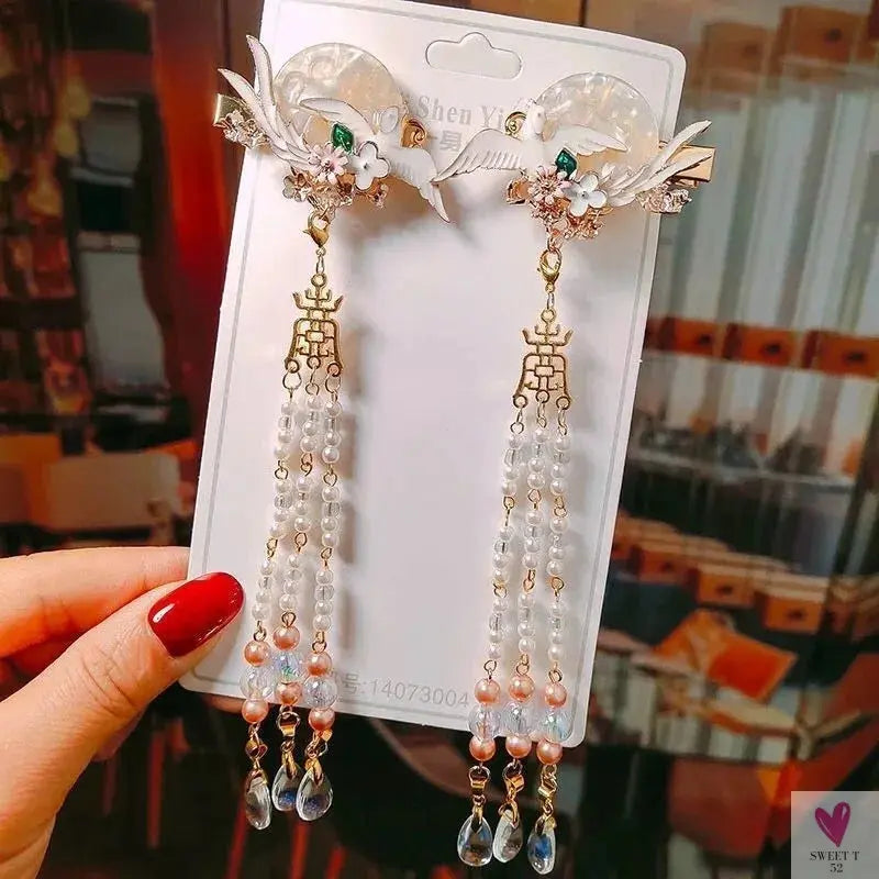 1 Pair Safflower Golden Lock Children's Ancient style headdress, girl's fairy hairpin, Chinese style hair accessories SWEET T 52