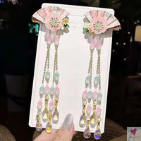 1 Pair Safflower Golden Lock Children's Ancient style headdress, girl's fairy hairpin, Chinese style hair accessories SWEET T 52