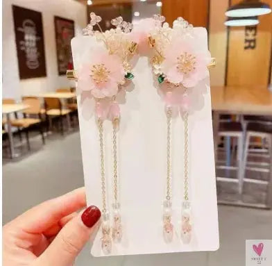 1 Pair Safflower Golden Lock Children's Ancient style headdress, girl's fairy hairpin, Chinese style hair accessories SWEET T 52