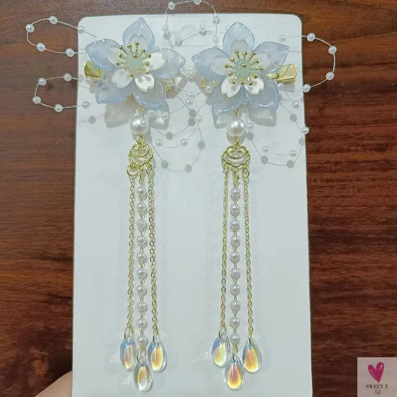 1 Pair Safflower Golden Lock Children's Ancient style headdress, girl's fairy hairpin, Chinese style hair accessories SWEET T 52
