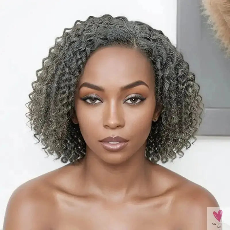 13x4 Lace Front Human Hair Wig, 10 Inch Salt & Pepper, Grey, Deep Wave Brazilian Remy Hair for Women Sweet T 52