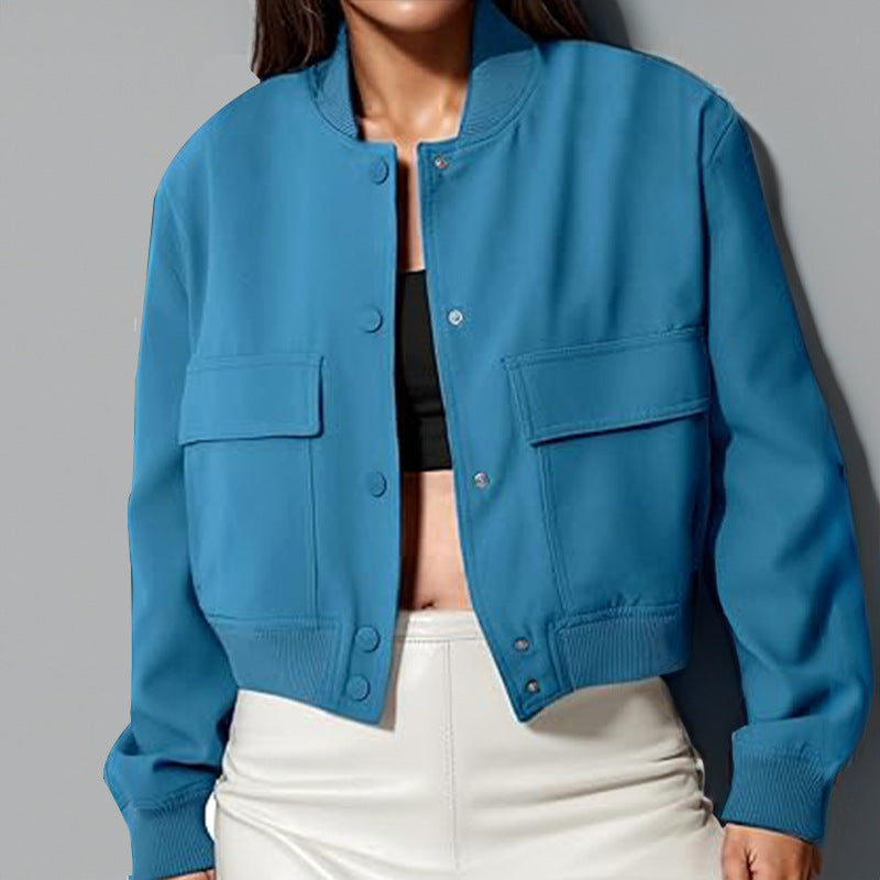 Women's Button Stand-Collar Jacket with Big Pockets — view 9