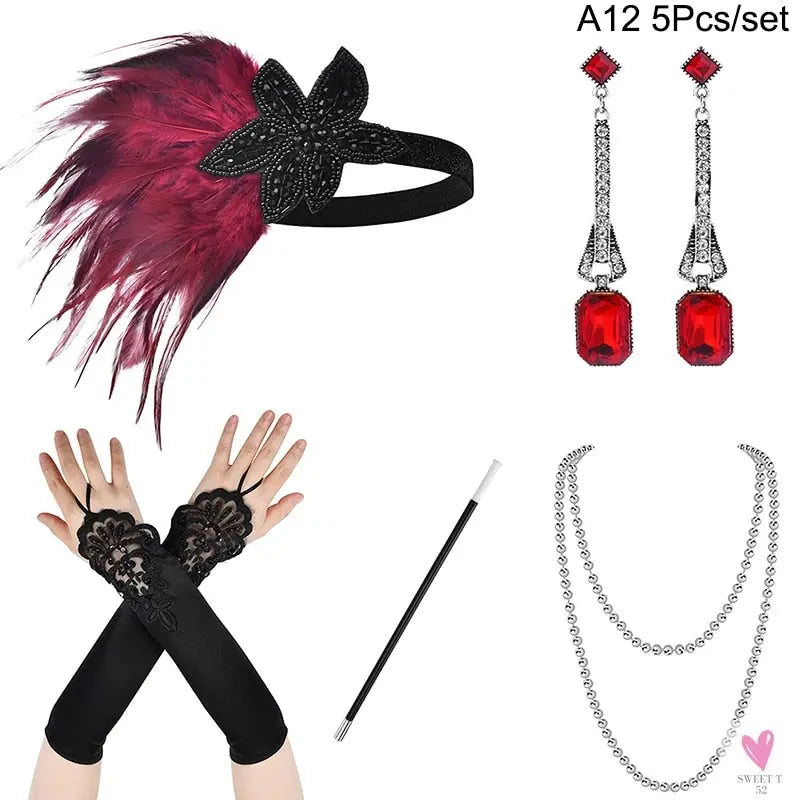 1920s Flapper - Charleston Costume, Great Gatsby Accessories, Pink Nude Headpiece, Feather Headband for Women & Girls