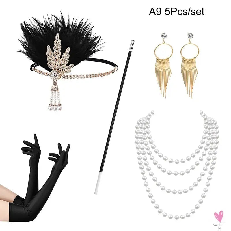 1920s Flapper - Charleston Costume, Great Gatsby Accessories, Pink Nude Headpiece, Feather Headband for Women & Girls