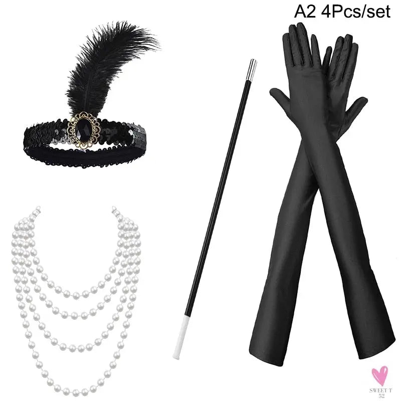 1920s Flapper - Charleston Costume, Great Gatsby Accessories, Pink Nude Headpiece, Feather Headband for Women & Girls