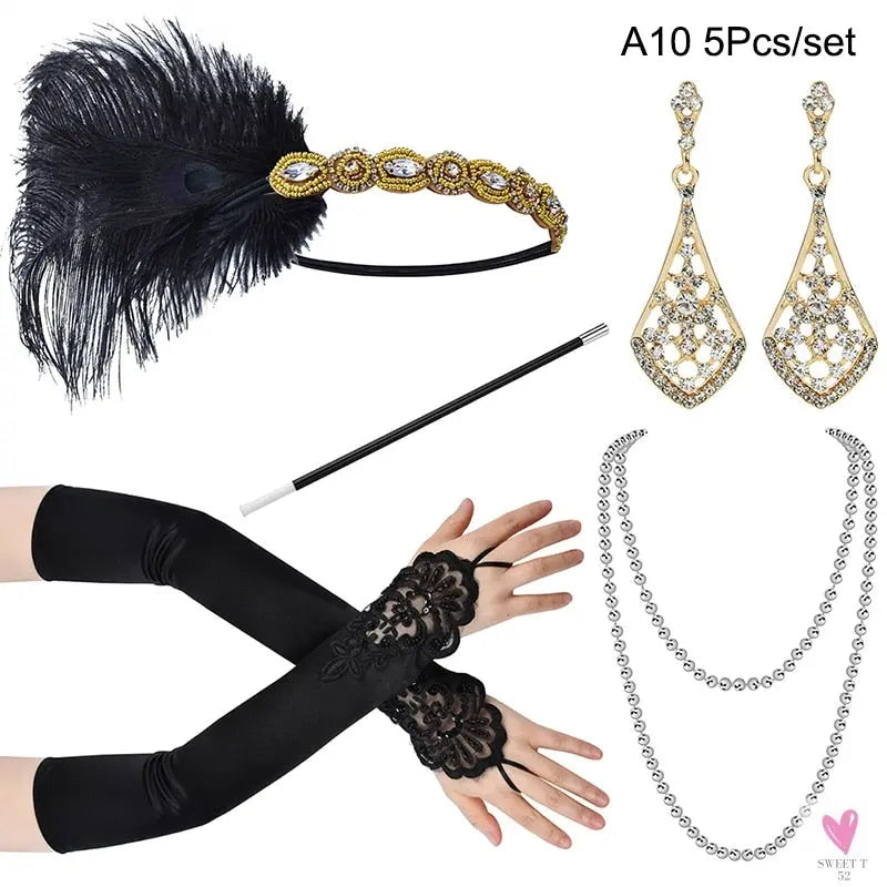 1920s Flapper - Charleston Costume, Great Gatsby Accessories, Pink Nude Headpiece, Feather Headband for Women & Girls