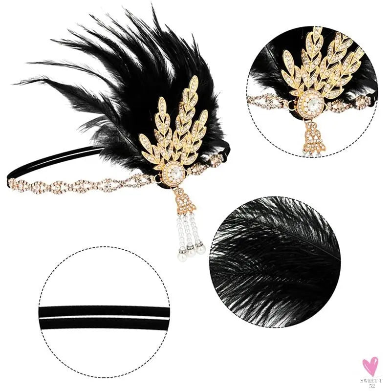 1920s Flapper - Charleston Costume, Great Gatsby Accessories, Pink Nude Headpiece, Feather Headband for Women & Girls
