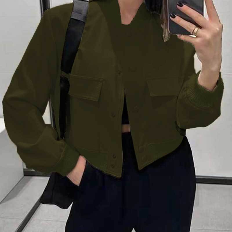 Women's Button Stand-Collar Jacket with Big Pockets — view 10