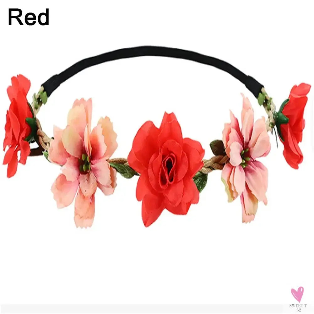 1pc Women Floral Wreath Pink Rose Flower Crown Girls Bohemia Garland Headpiece with Adjustable Ribbon Bridal Wedding Accessories SWEET T 52