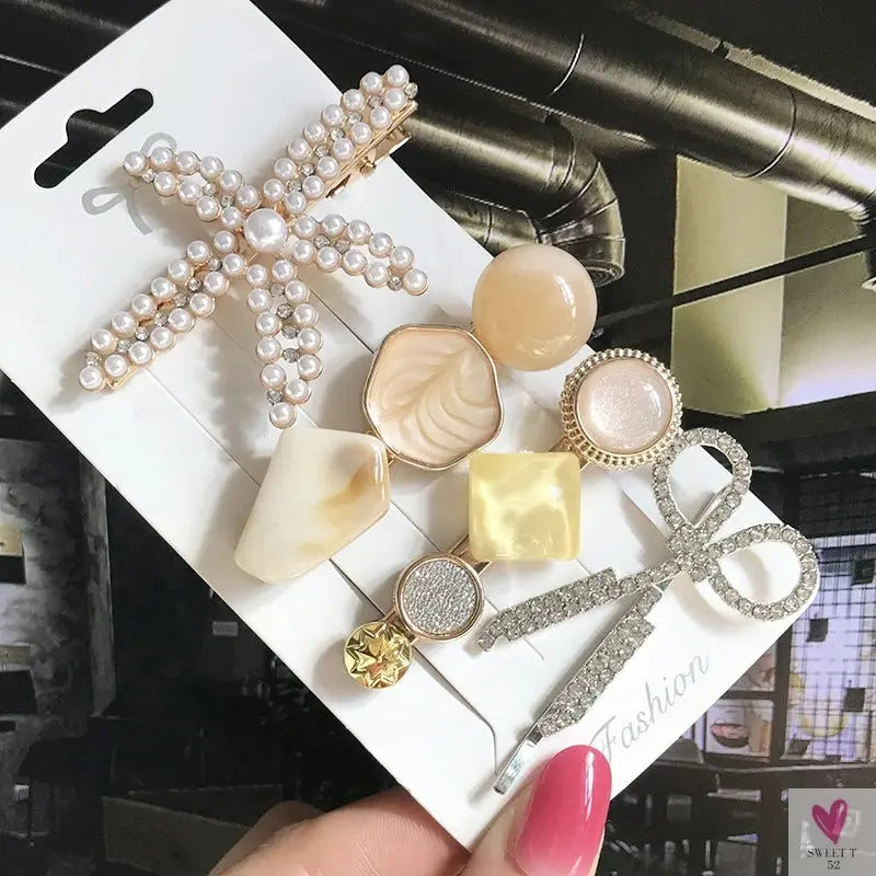 3/4pcs Set Pearl Hair Clips For Women & Girls - Geometric Crystal Hair Barrettes/Clips-hair accessories-SWEET T 52