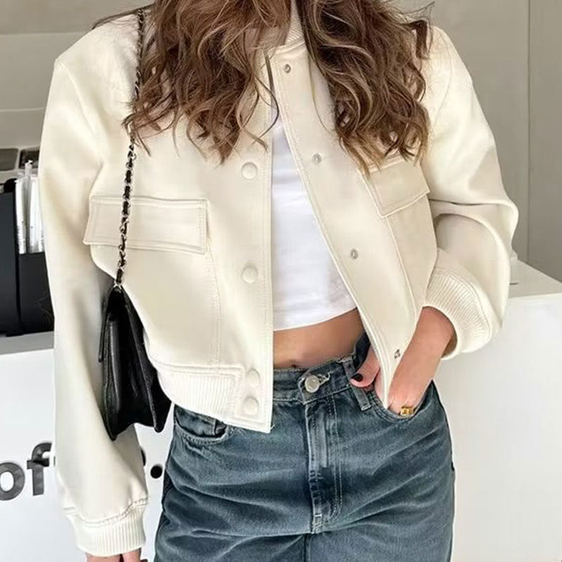 Women's Button Stand-Collar Jacket with Big Pockets — view 4