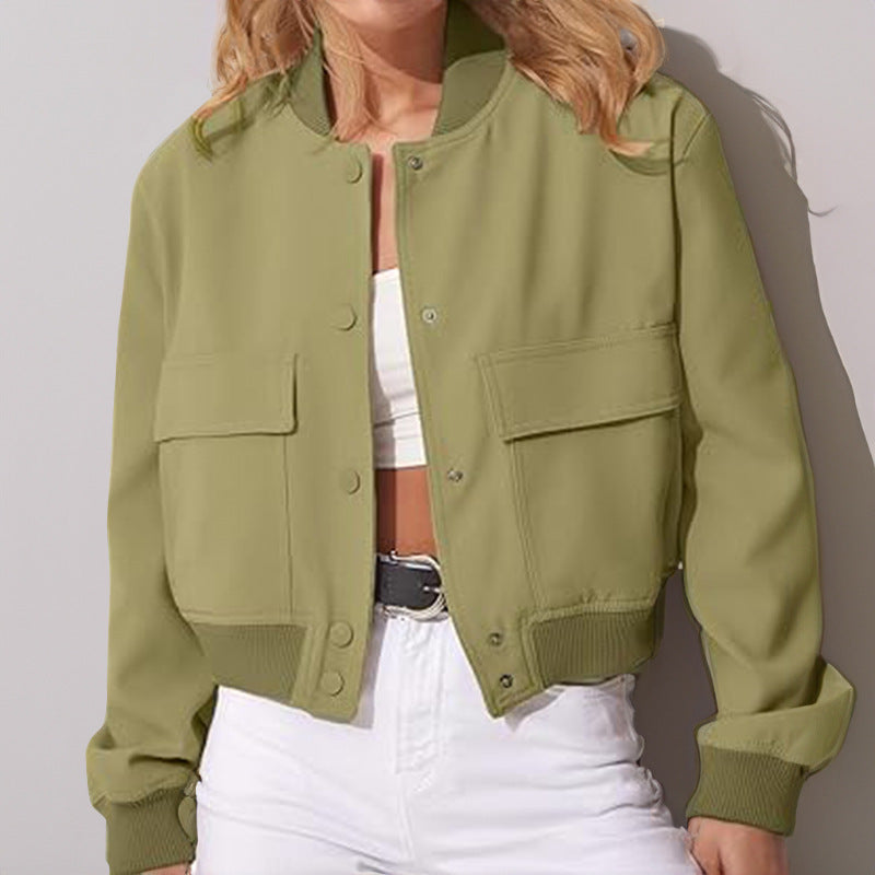 Women's Button Stand-Collar Jacket with Big Pockets — view 3