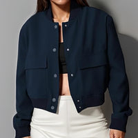 Women's Button Stand-Collar Jacket with Big Pockets — view 5