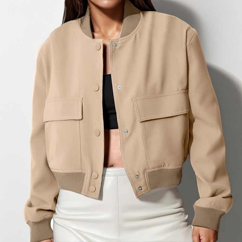 Women's Button Stand-Collar Jacket with Big Pockets — view 6