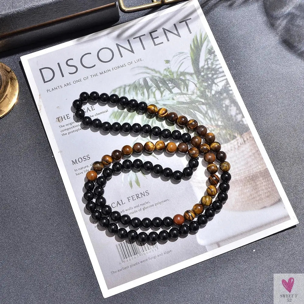 8mm Yellow Tiger Eye Black Onyx Beaded Necklace Men and Women Choker Long Necklace Jewelry Set Sweet T 52