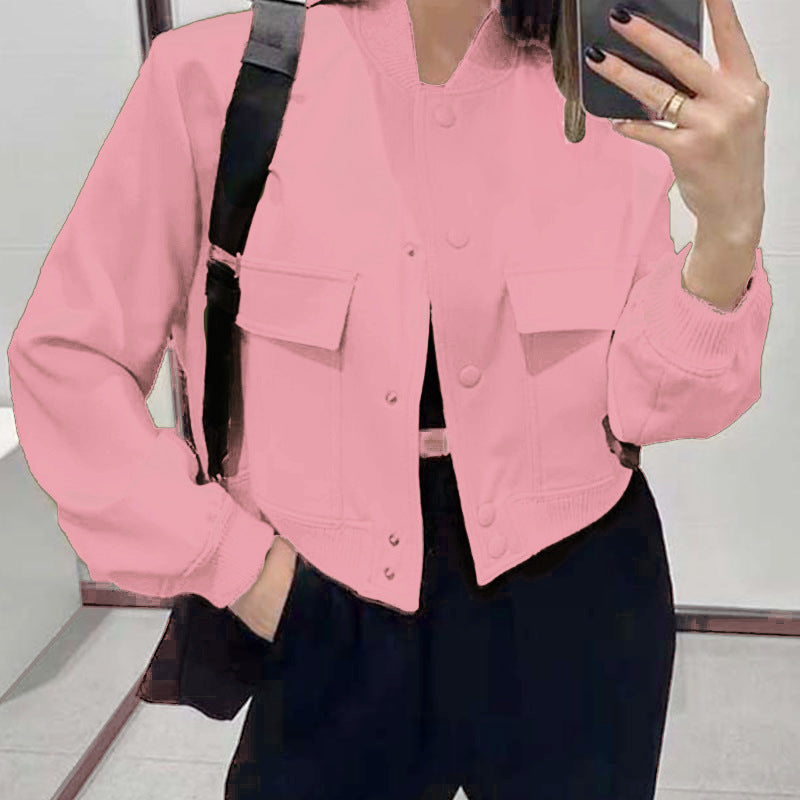 Women's Button Stand-Collar Jacket with Big Pockets — view 8