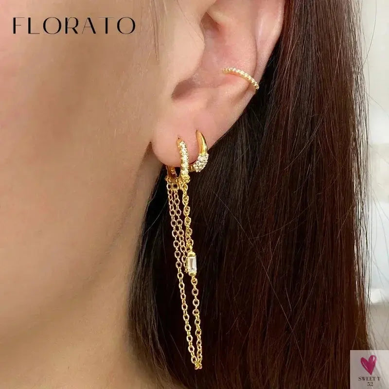 925 Sterling Silver Long Chain Tassel Drop Earrings for Women - Crystal Zircon Star Perforation Earrings, Fine Jewelry SWEET T 52