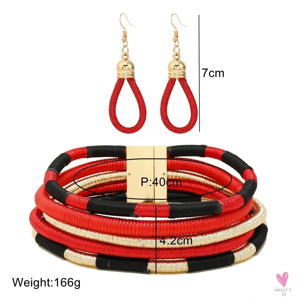 Africa Tribal Neck Jewelry Multilayer Colorful Rope Weave Chunky Bib Statement Necklace Earrings Set For Women Party Accessories Sweet T 52