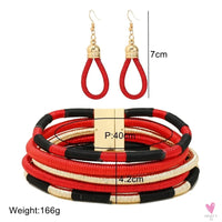 Africa Tribal Neck Jewelry Multilayer Colorful Rope Weave Chunky Bib Statement Necklace Earrings Set For Women Party Accessories Sweet T 52