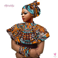 African Ankara Shawl Collar for Women & Girls - Multi Strand Net Necklace, 1 Headband and 10 Bracelets-Necklace-SWEET T 52