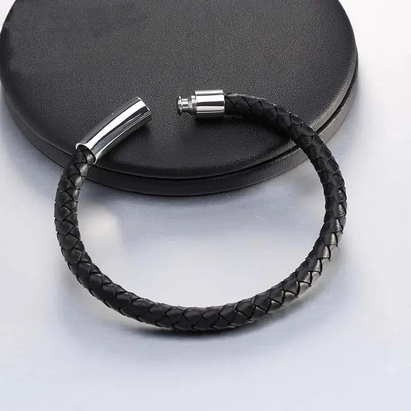 Men's Multicolor Stainless Steel Button Leather Bracelet - DIY & Custom Logo Birthday/Valentine's Day Gift-Bracelet-SWEET T 52