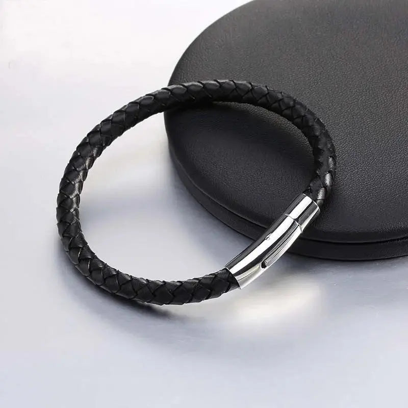 Men's Multicolor Stainless Steel Button Leather Bracelet - DIY & Custom Logo Birthday/Valentine's Day Gift-Bracelet-SWEET T 52