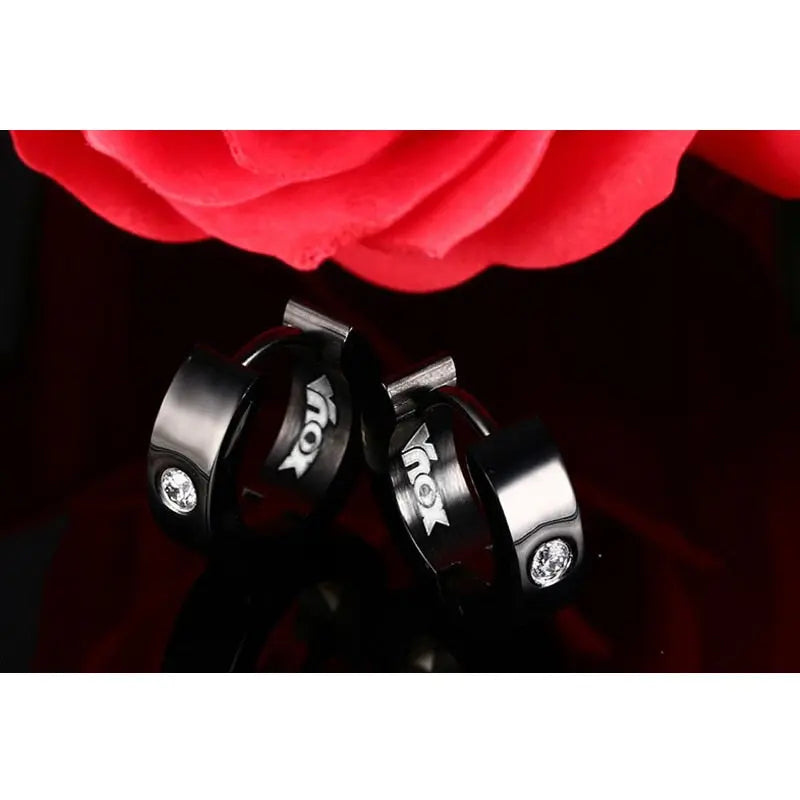 Cute Hoop Earrings in Stainless Steel and Crystal, Ear Cuffs, Brincos Huggie Jewelry for Men and Women-earrings-SWEET T 52