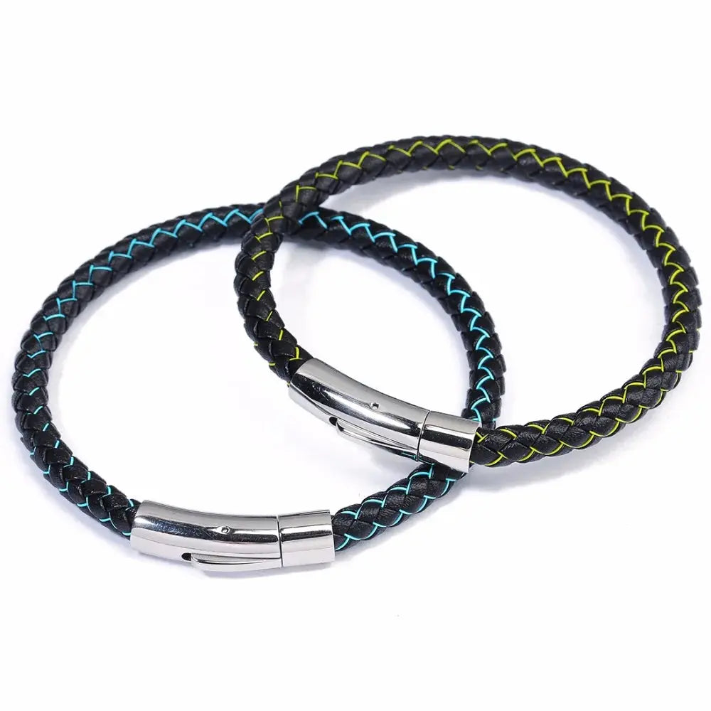 Men's Multicolor Stainless Steel Button Leather Bracelet - DIY & Custom Logo Birthday/Valentine's Day Gift-Bracelet-SWEET T 52