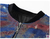 Hip Hop Sequined Night Club Jacket, Rainbow Gradient Patchwork, Round Neck, Long Sleeved Jacket for Women and Girls-Coats & Jackets-SWEET T 52