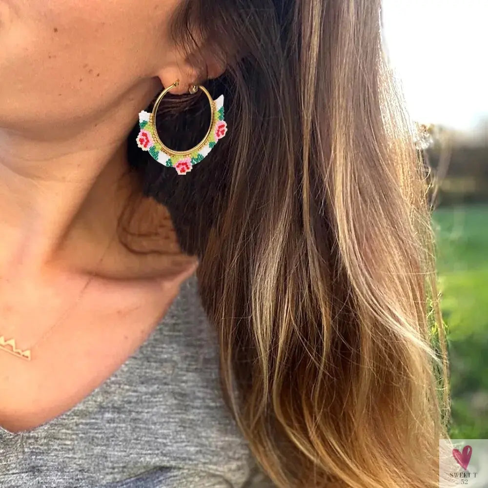Hoop Earrings/Stainless Steel Earrings - Miyuki Beaded Earrings for Women & Girls,Trendy Bohemian Pendientes-Earrings-SWEET T 52
