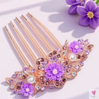 Multicolor Rhinestone Flower Hair Comb - Elegant Five-Tooth Hair Clip Accessory for Women SWEET T 52
