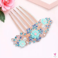 Multicolor Rhinestone Flower Hair Comb - Elegant Five-Tooth Hair Clip Accessory for Women SWEET T 52