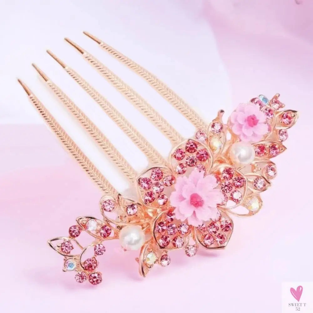 Multicolor Rhinestone Flower Hair Comb - Elegant Five-Tooth Hair Clip Accessory for Women SWEET T 52