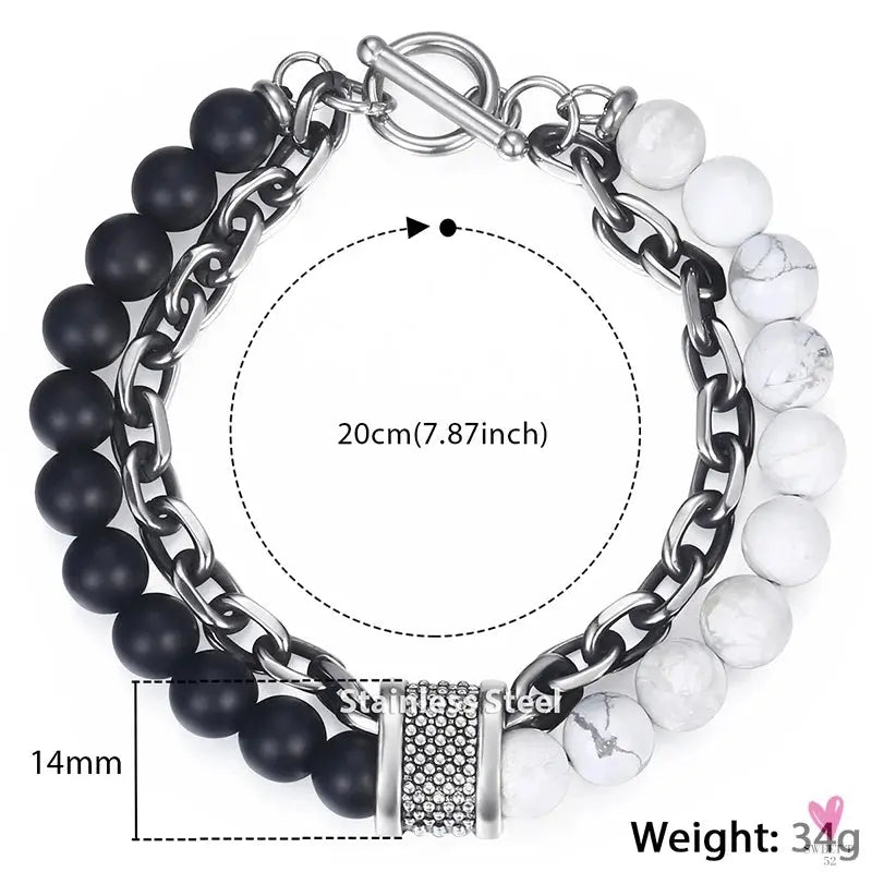 Natural Map Stone Men/Women's Beaded Bracelet, Stainless Steel Bracelets, Unisex Jewelry - Tiger Eyes Sweet T 52