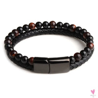 Round/Natural Stone/Genuine Leather/Tiger Eye Beads Bracelet for Men and Women with Magnetic Stainless Steel Clasp-Bracelet-SWEET T 52