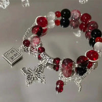 2024 New Trendy Red Beaded Chain Bracelet for Women Simple Hollow Butterfly Pendant Bracelets Jewelry Gifts Accessories Sweet T 52