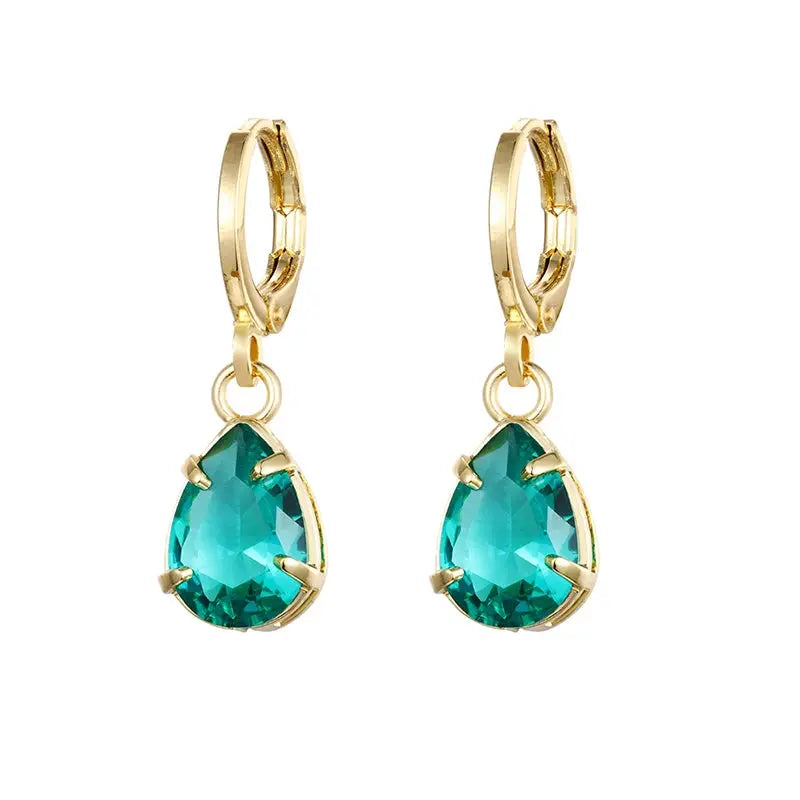 Gold Color Cute Water Drop Earrings For Women & Girls - Zircon Piercing Huggies/Hoop Dangle Earrings-earrings-SWEET T 52