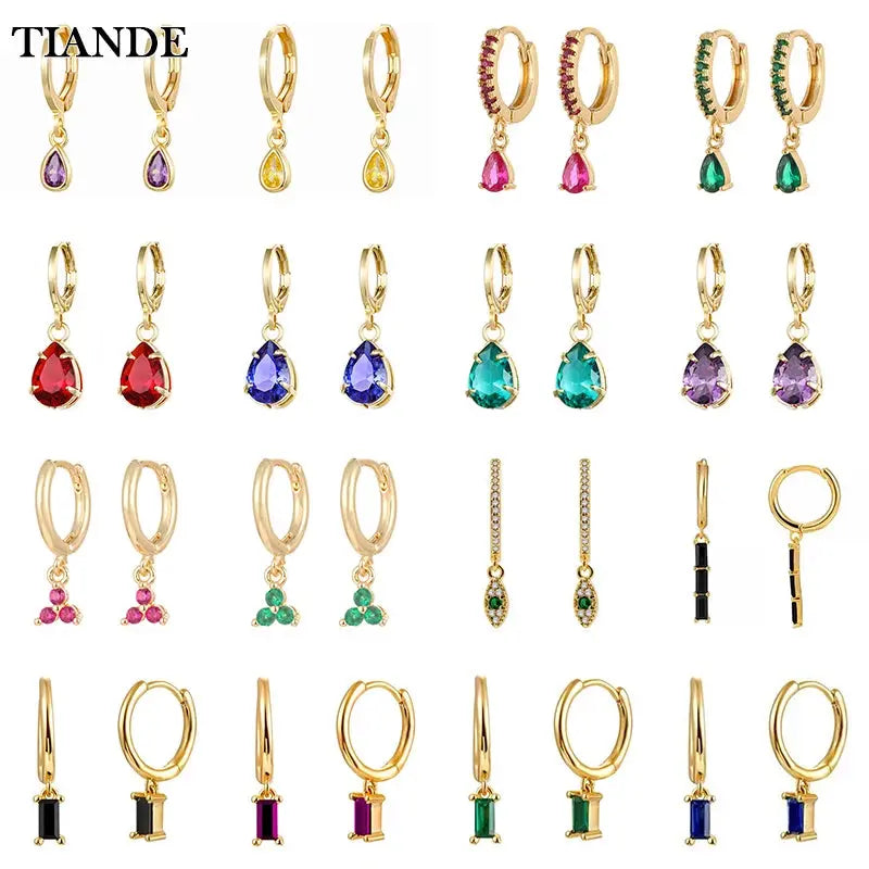 Gold Color Cute Water Drop Earrings For Women & Girls - Zircon Piercing Huggies/Hoop Dangle Earrings-earrings-SWEET T 52