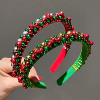1pc Christmas Headband with Red & Green Beads, Golden Bells - Hand-Wrapped Party Hairband for Women, Holiday Photoshoots