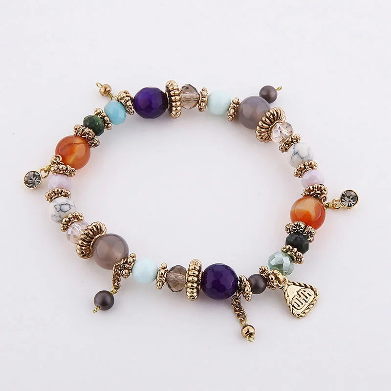 Natural Stone Bracelets - Gold Color Metal, Star Charm, White Beads, Elastic Bracelet. Luxury Fashion Jewelry Bracelets for Women