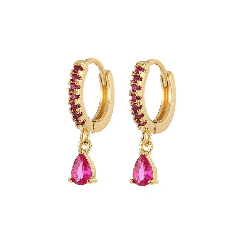 Gold Color Cute Water Drop Earrings For Women & Girls - Zircon Piercing Huggies/Hoop Dangle Earrings-earrings-SWEET T 52