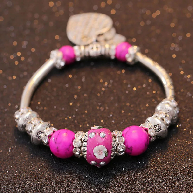 Natural Stone Bracelets - Gold Color Metal, Star Charm, White Beads, Elastic Bracelet. Luxury Fashion Jewelry Bracelets for Women