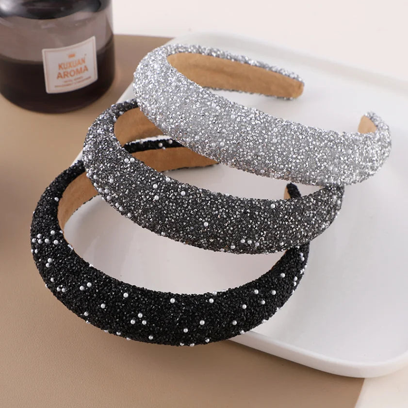 Glamorous Beaded Hairband, Bling Crystal Pearl Baroque Headband, Wide Cross Headband, Sparkly Gorgeous Women's Hair Accessories