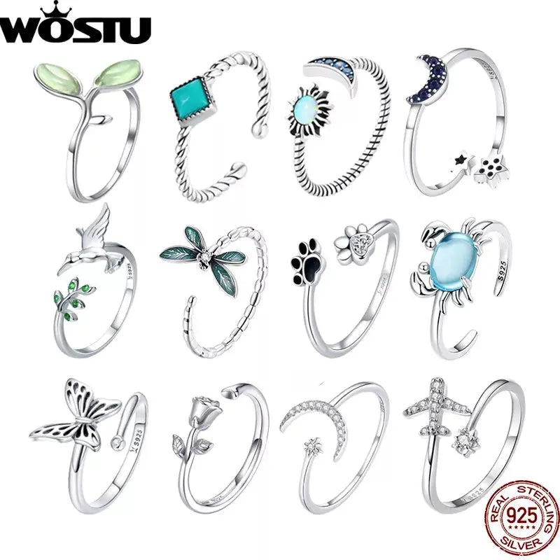 925 Sterling Silver Open Adjustable Rings for Women & Girls. Wedding, Engagement, Anniversary or Gift Rings-ring-SWEET T 52
