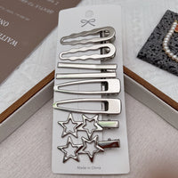 Y2K Silver Metal Hair Clips Set