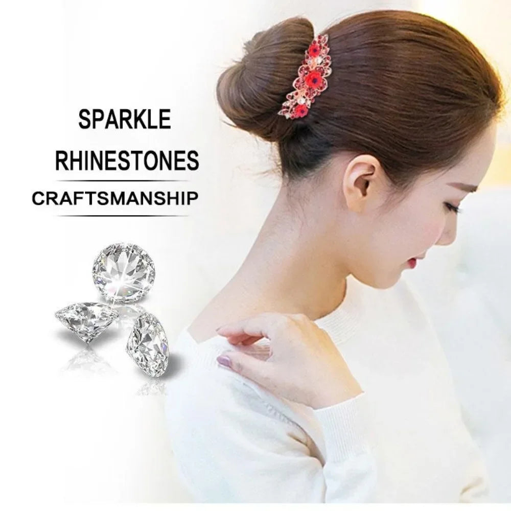 Multicolor Rhinestone Flower Hair Comb Elegant Five-Tooth Hair Clip Accessory for Women Wedding Party Daily Wear SWEET T 52