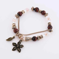 Natural Stone Bracelets - Gold Color Metal, Star Charm, White Beads, Elastic Bracelet. Luxury Fashion Jewelry Bracelets for Women