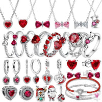 S925 Sterling Silver Valentine's Day Red Series, Red Heart Charm, Bow, Ring, Heart Necklace, Bracelet - DIY for Women SWEET T 52