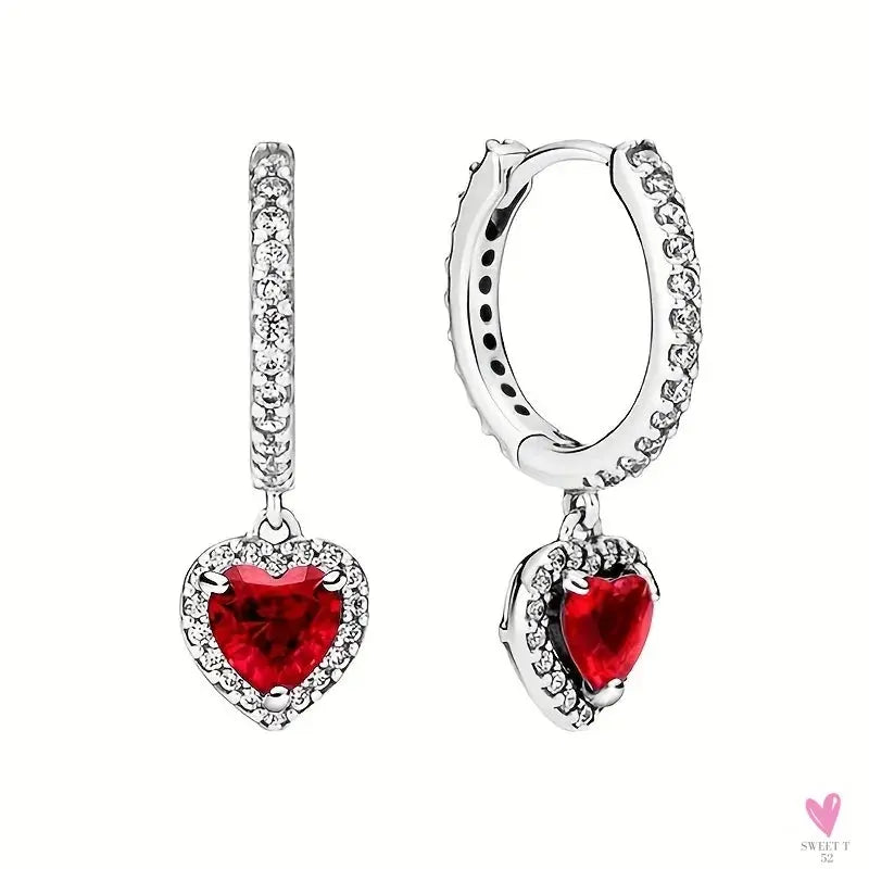 S925 Sterling Silver Valentine's Day Red Series, Red Heart Charm, Bow, Ring, Heart Necklace, Bracelet - DIY for Women SWEET T 52