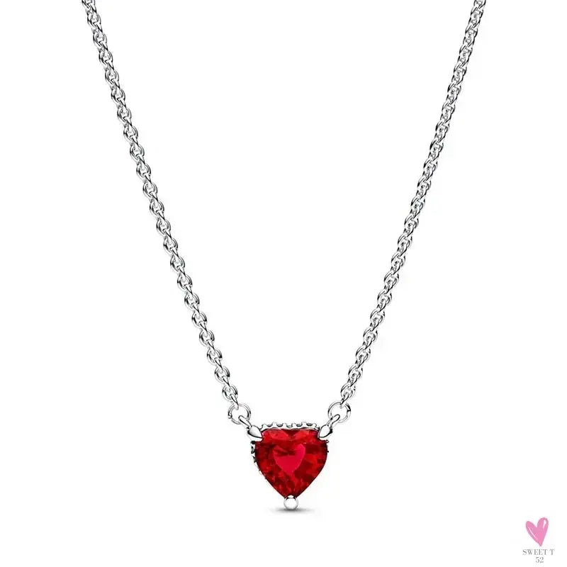 S925 Sterling Silver Valentine's Day Red Series, Red Heart Charm, Bow, Ring, Heart Necklace, Bracelet - DIY for Women SWEET T 52